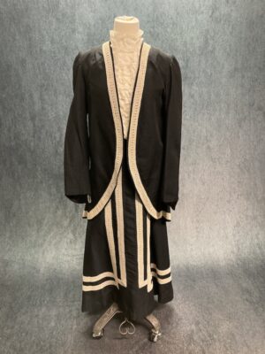 white lined suit